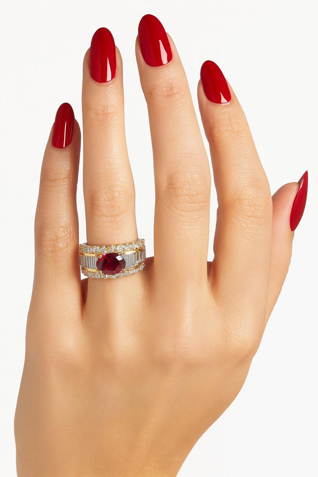 Taille ovale Bague Vintage en or jaune 18 carats rubis 2.54 carats et diamant 1.50 carats en vente