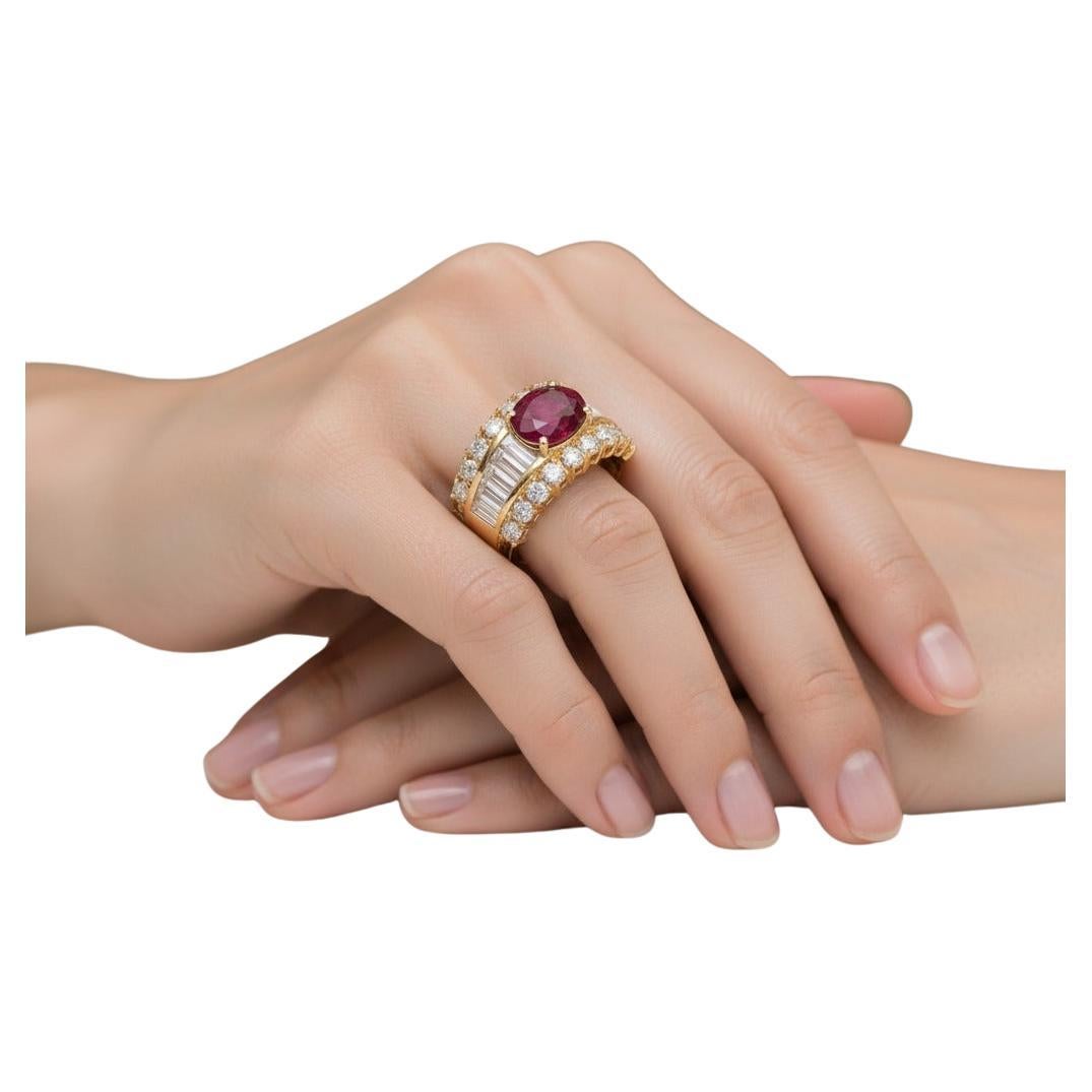 Contemporain Bague Vintage en or jaune 18 carats rubis 2.54 carats et diamant 1.50 carats en vente