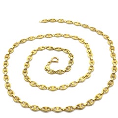 Vintage 18k Yellow Gold 28" Long Textured Mariner Link Chain Necklace
