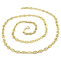 Vintage 18k Yellow Gold 28" Long Textured Mariner Link Chain Necklace