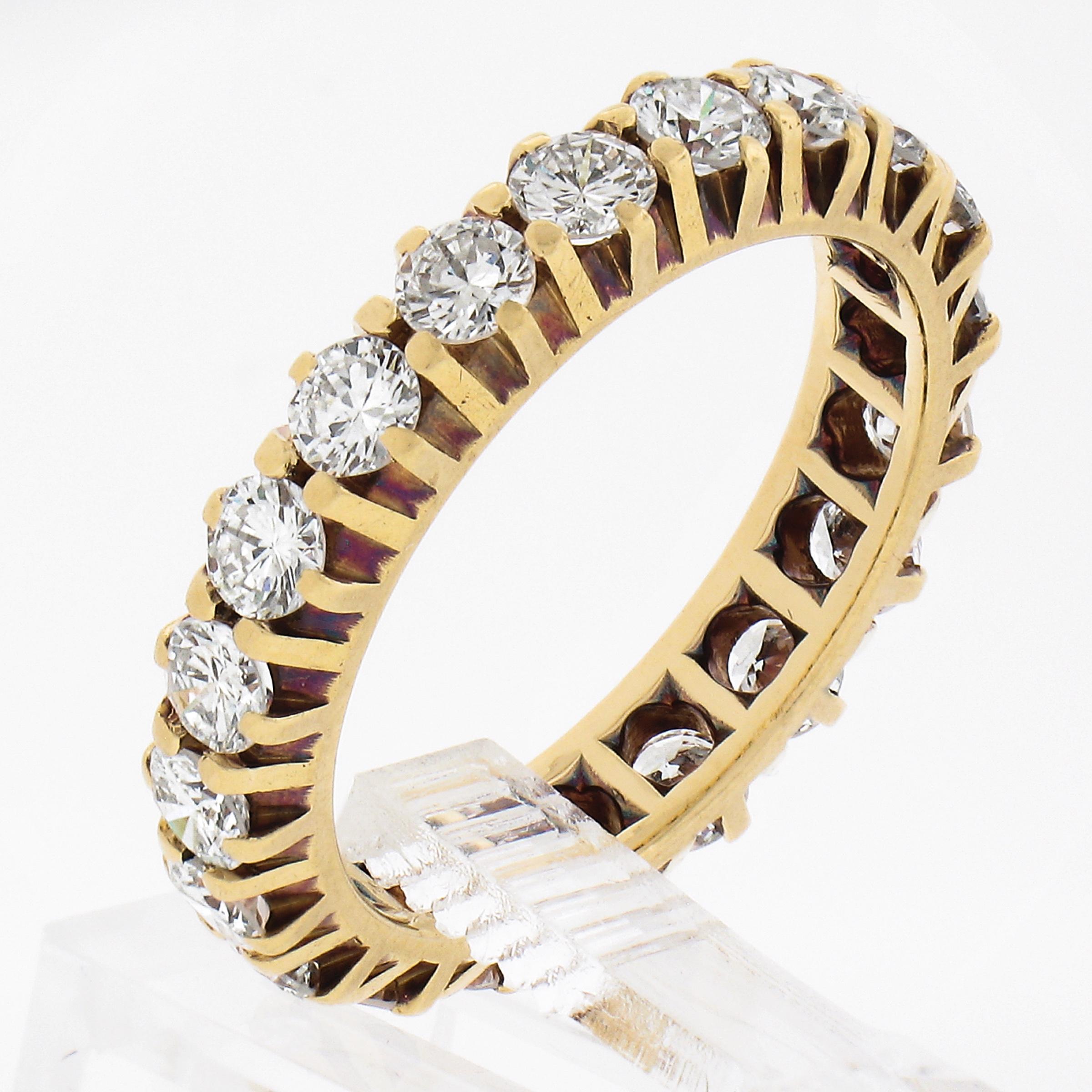 Vintage 18K Yellow Gold 2ct Round Prong Diamond Stack Eternity Wedding Band Ring For Sale 5