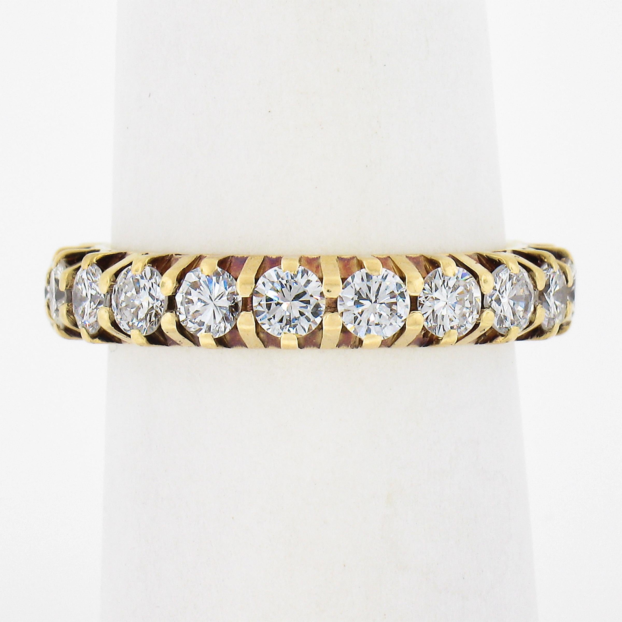 Round Cut Vintage 18K Yellow Gold 2ct Round Prong Diamond Stack Eternity Wedding Band Ring For Sale