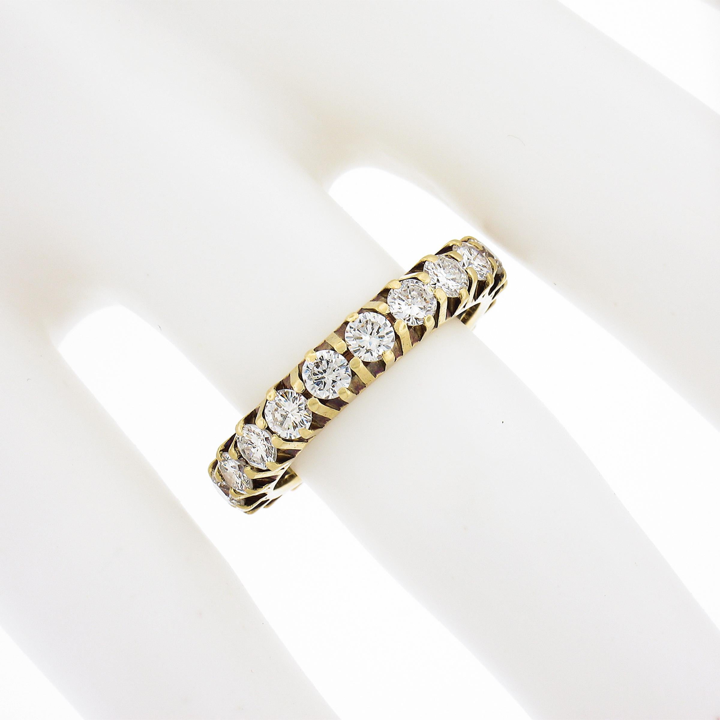 Vintage 18K Yellow Gold 2ct Round Prong Diamond Stack Eternity Wedding Band Ring For Sale 1