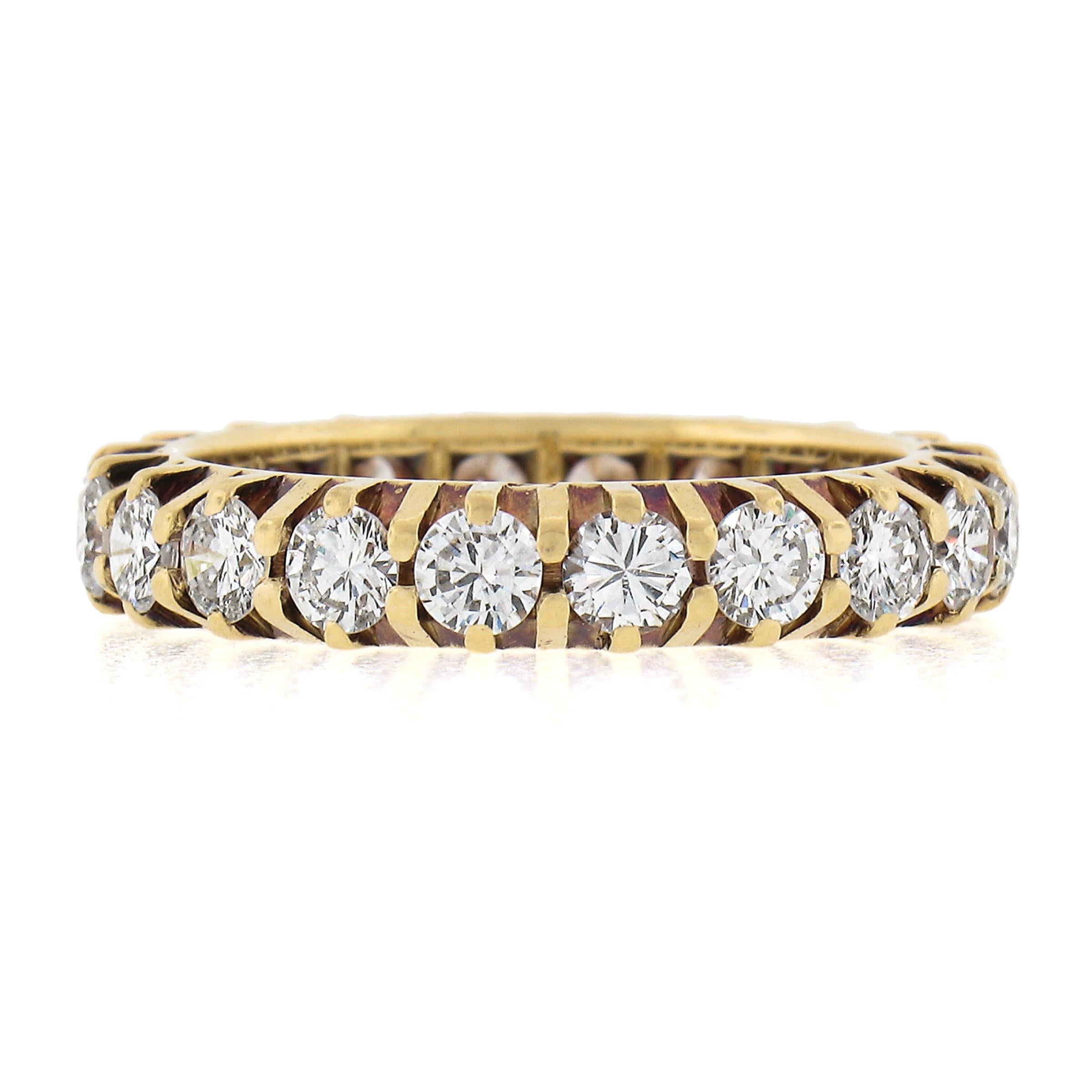 Vintage 18K Yellow Gold 2ct Round Prong Diamond Stack Eternity Wedding Band Ring For Sale 2