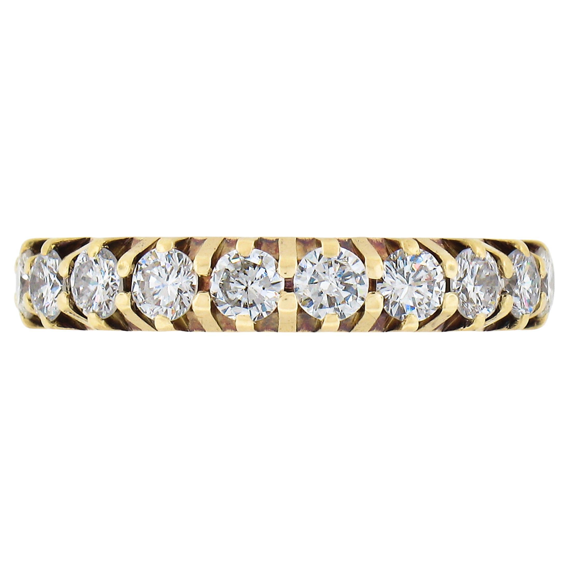 Vintage 18K Yellow Gold 2ct Round Prong Diamond Stack Eternity Wedding Band Ring For Sale