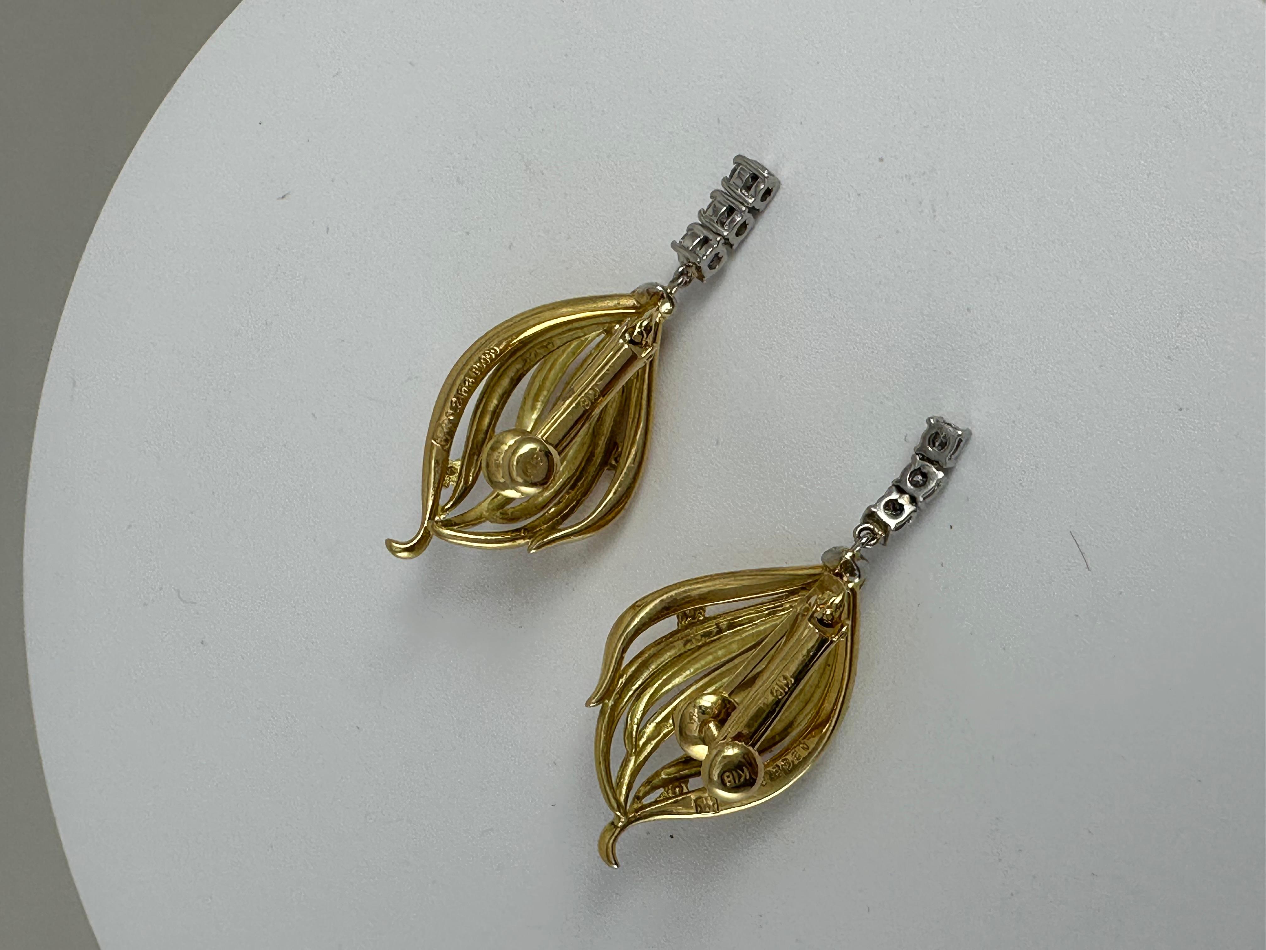 Vintage 18k Yellow Gold 3/4” x 1 1/2” ~ Screw Clip On ~ Diamond Earrings In Excellent Condition For Sale In Las Vegas, NV
