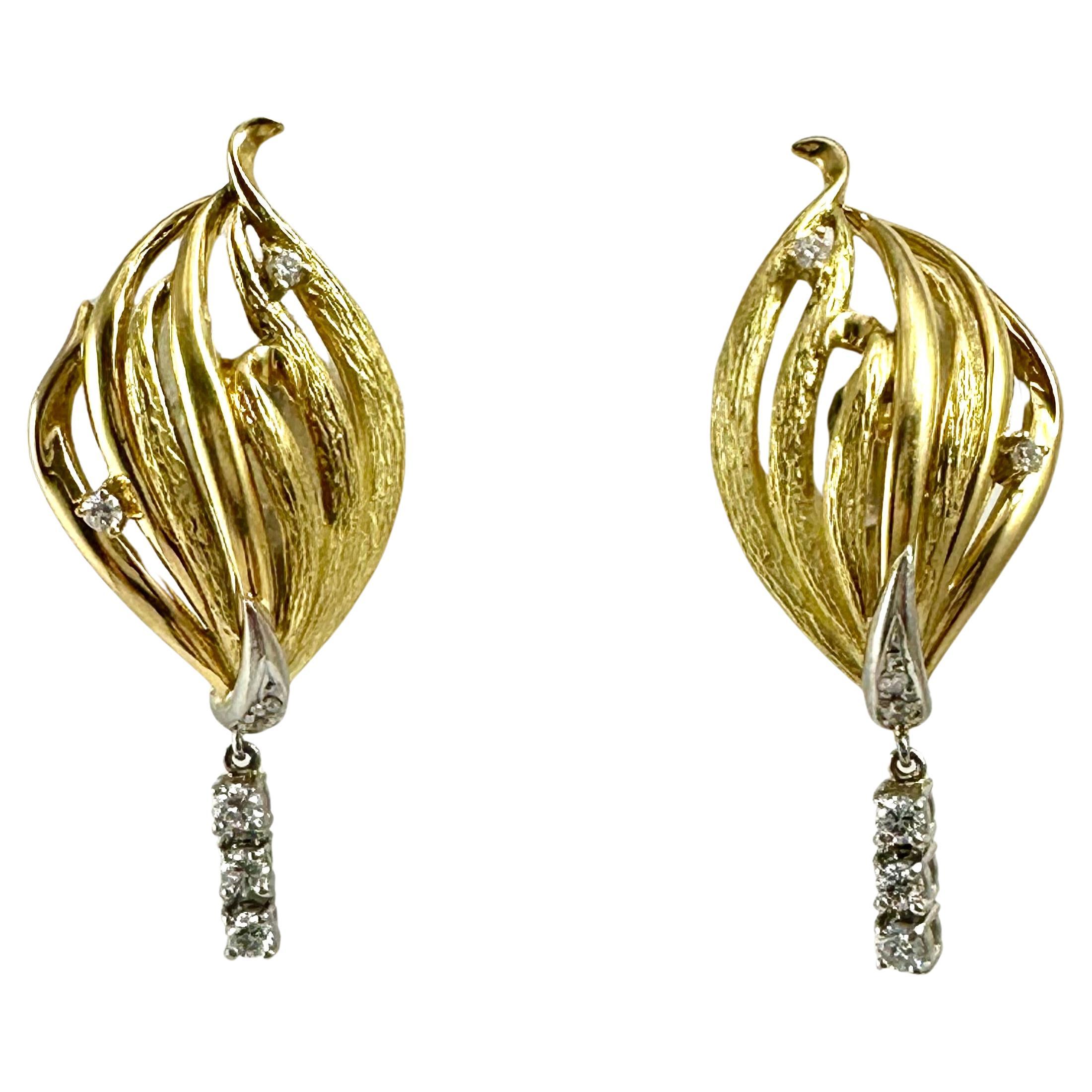 Boucles d'oreilles vintage en or jaune 18 carats 3/4 x 1 1/2 ~ Clip à vis ~