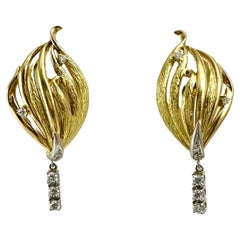 Vintage 18k Yellow Gold 3/4” x 1 1/2” ~ Screw Clip On ~ Diamond Earrings