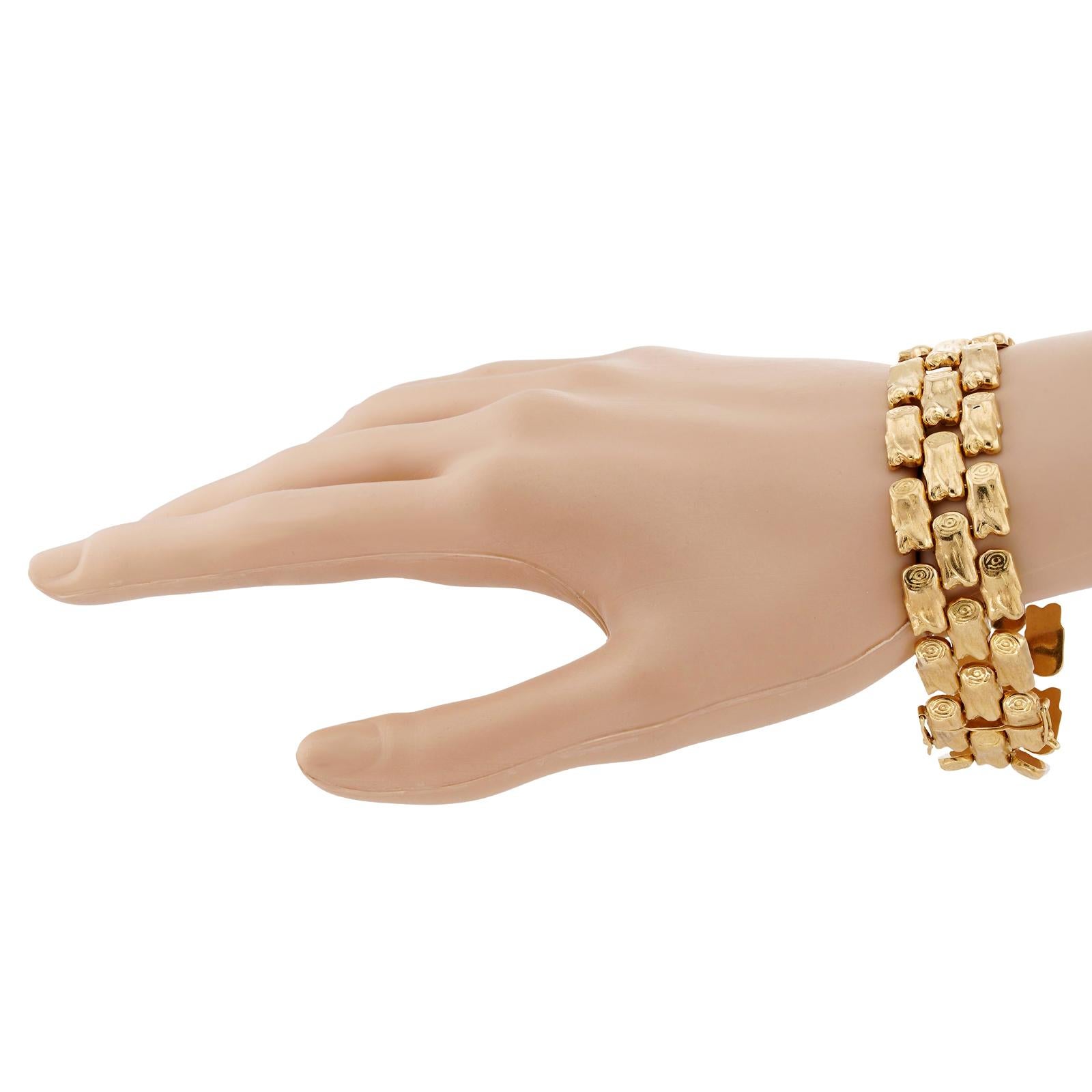 Vintage 18k Yellow Gold 3-Row Link Bracelet Bon état - En vente à New York, NY