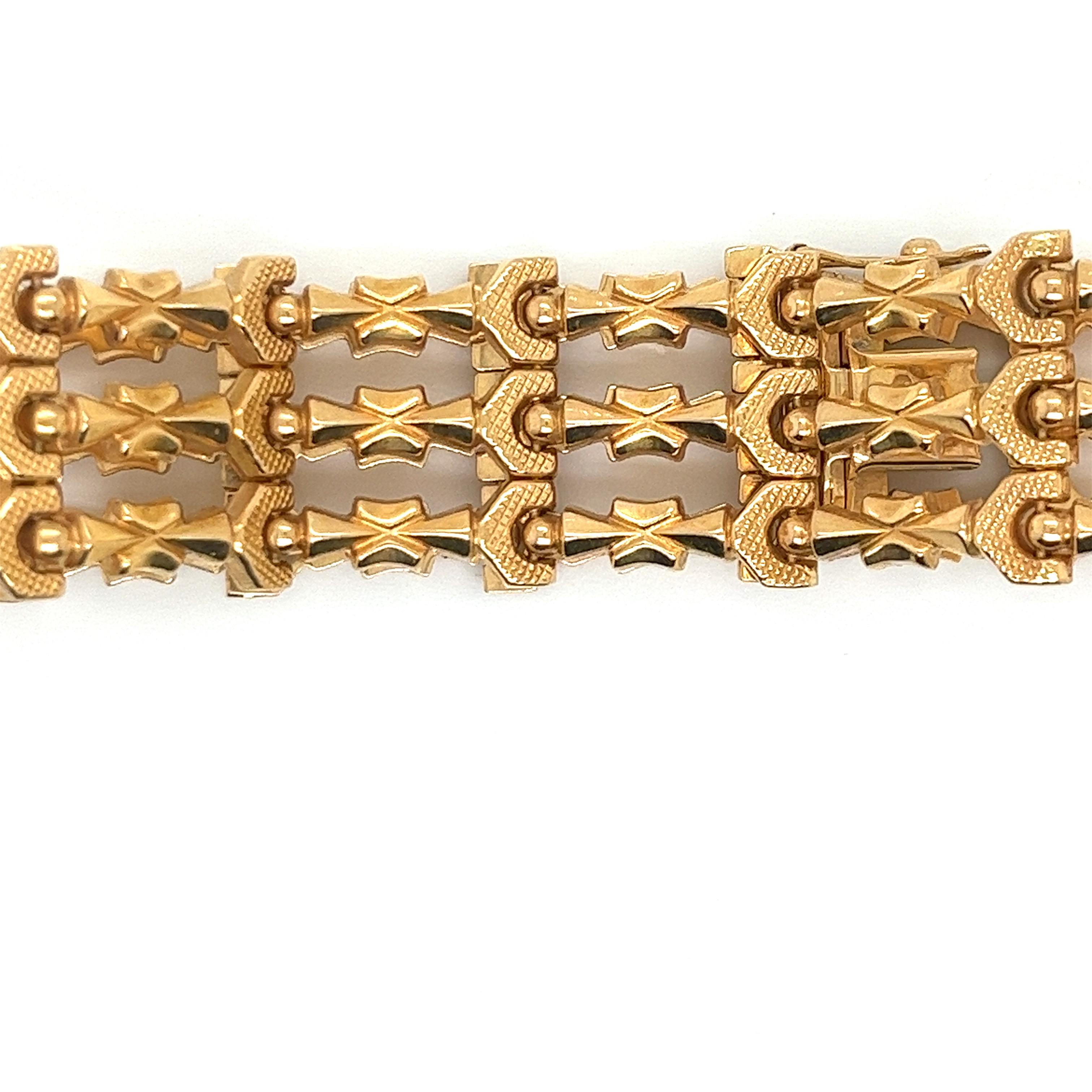 Vintage 18k Gelbgold 3 Row Link-Armband Damen im Angebot