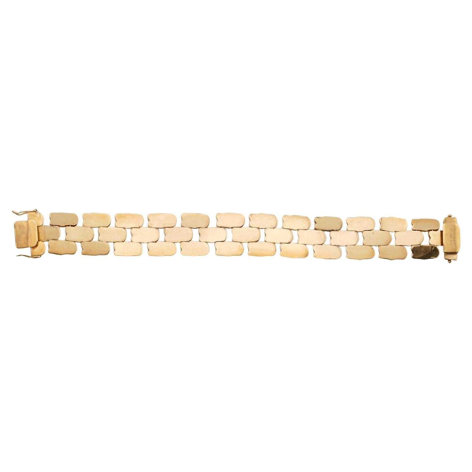 Vintage 18k Yellow Gold 3-Row Link Bracelet en vente 2