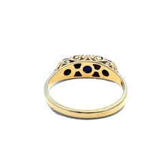 Vintage 18K Yellow Gold 3 Stone Diamond & Sapphire Ring