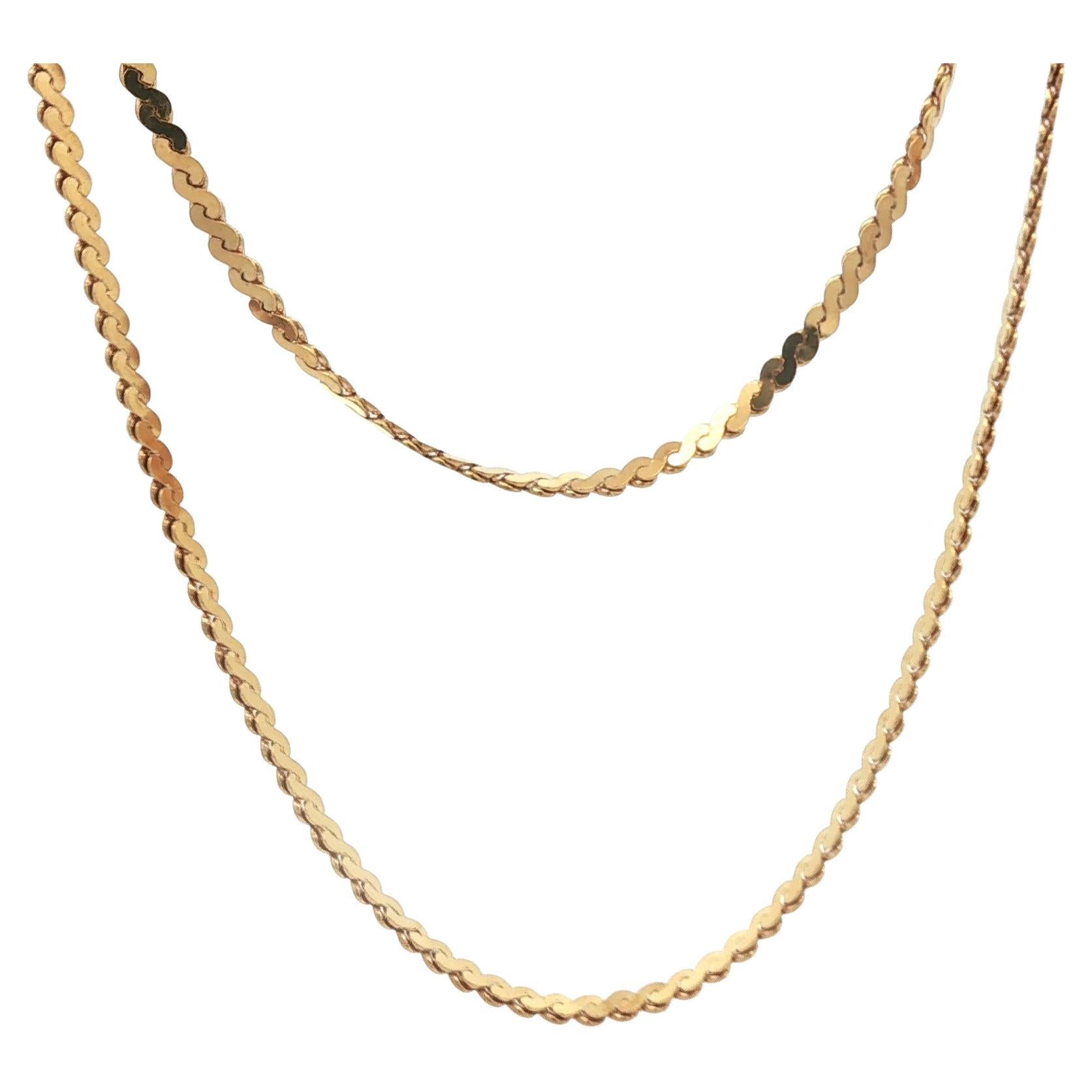 Collana vintage in oro giallo 18k con catena a S lunga 30" con chiusura ad anello a molla