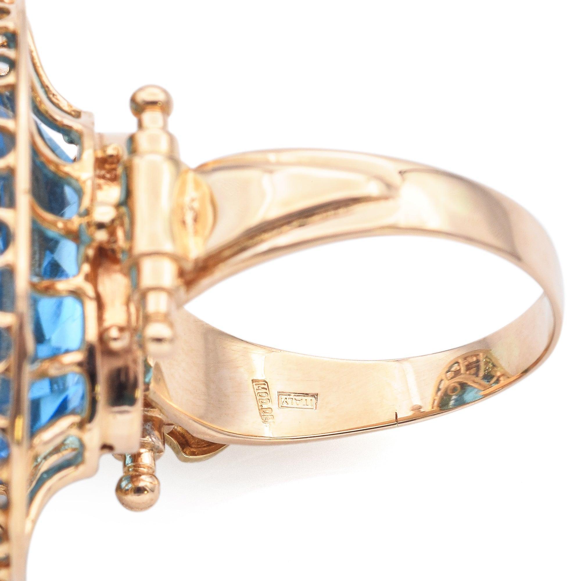Vintage 18K Yellow Gold 31.63 Ct Blue Topaz Oval Cocktail Ring im Zustand „Gut“ im Angebot in New York, NY