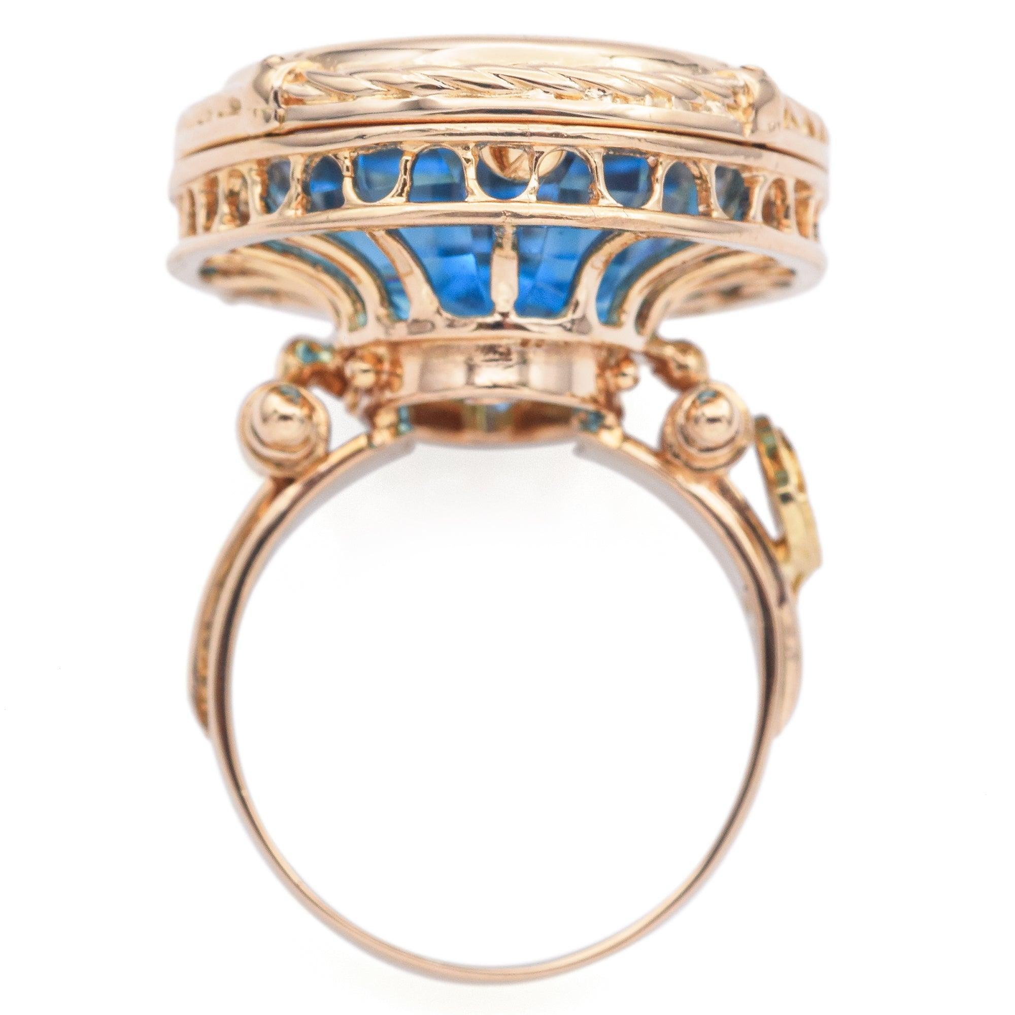Vintage 18K Yellow Gold 31.63 Ct Blue Topaz Oval Cocktail Ring Damen im Angebot