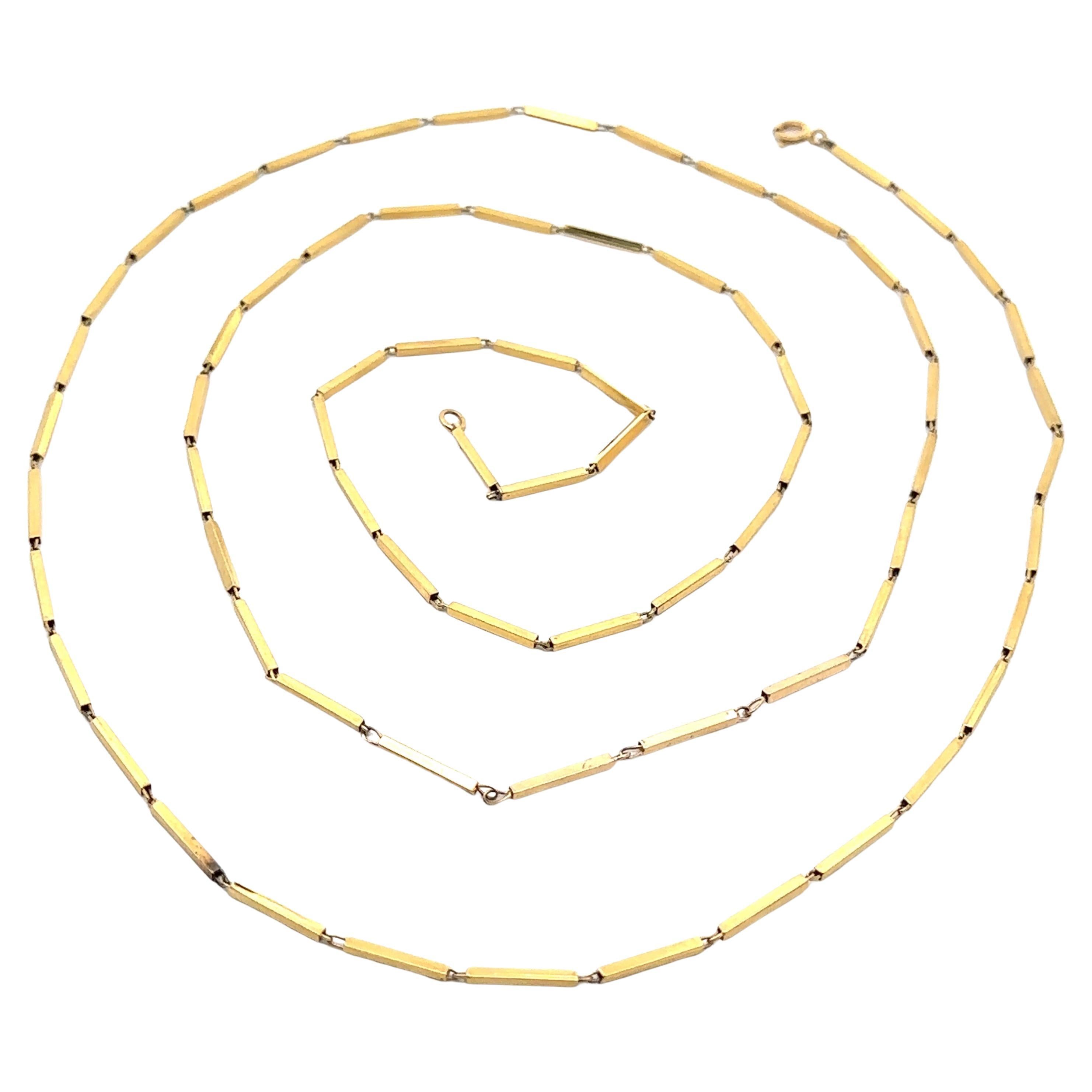 Vintage 18k Yellow Gold 41" Long Bar Link Chain Necklace For Sale