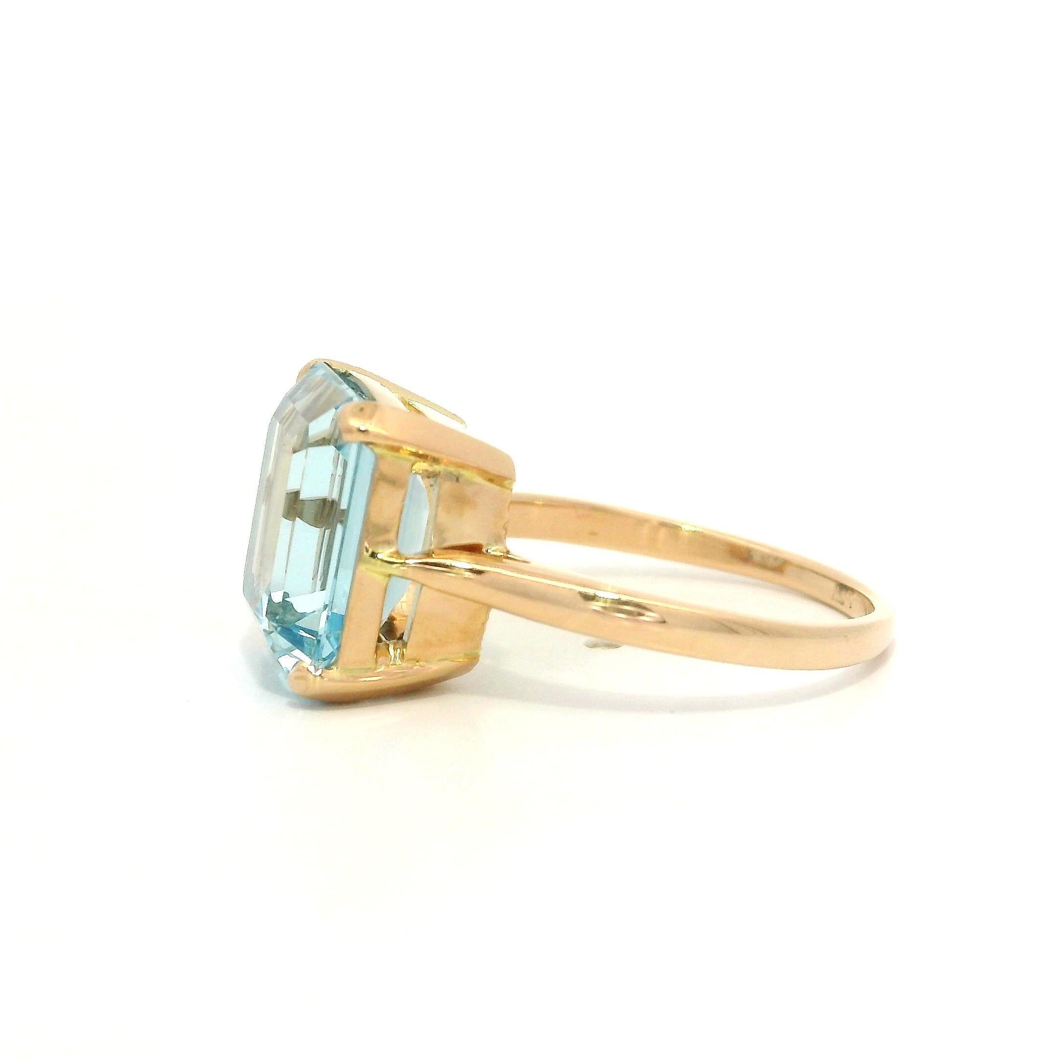 Vintage 18k Gelbgold 4,36ct Smaragdschliff Aquamarin Solitär Ring im Angebot 8