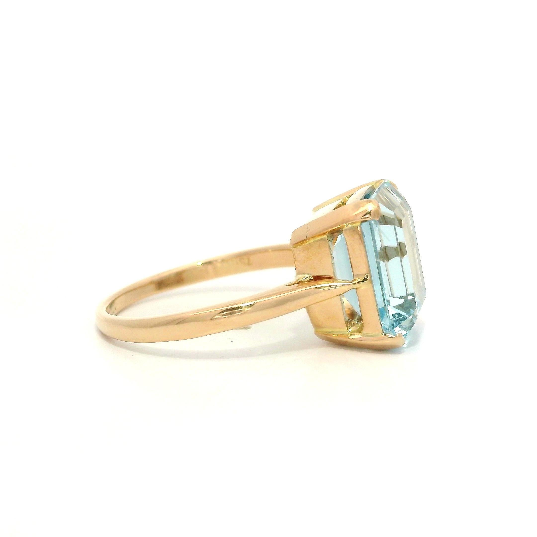 Vintage 18k Gelbgold 4,36ct Smaragdschliff Aquamarin Solitär Ring im Angebot 4