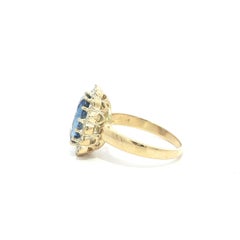 Vintage 18k Yellow Gold 4.42ctw GIA Ceylon Sapphire w/ Diamond Halo Ring