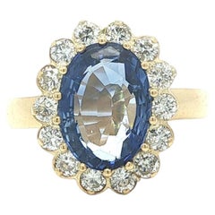 Vintage 18k Yellow Gold 4.42ctw GIA Ceylon Sapphire w/ Diamond Halo Ring