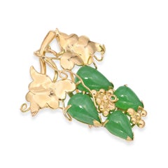 Vintage 18k Yellow Gold 4.62tcw Jadeite Jade Grape Vine Brooch
