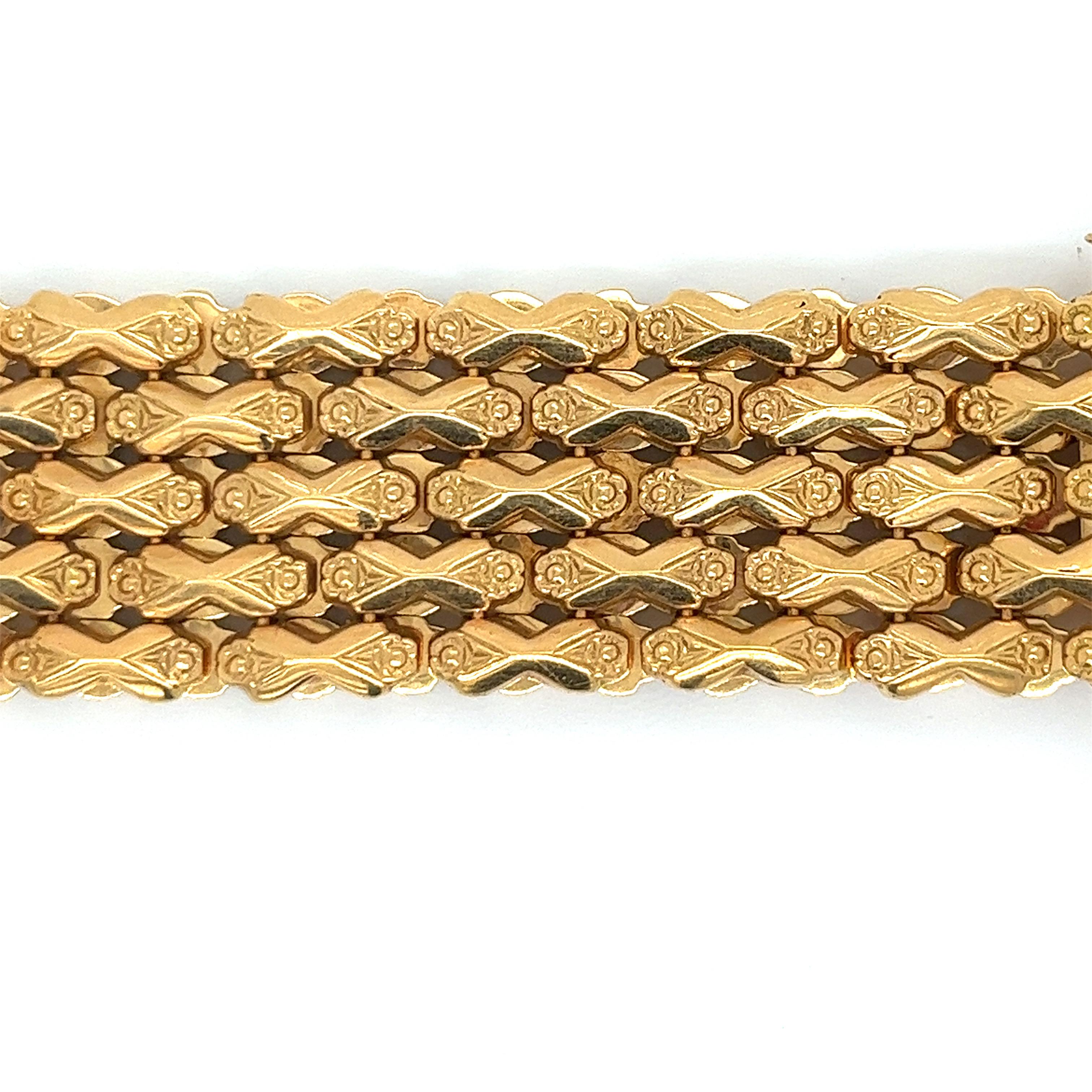 Vintage 18k Gelbgold 5 Row Wide Link-Armband Damen im Angebot