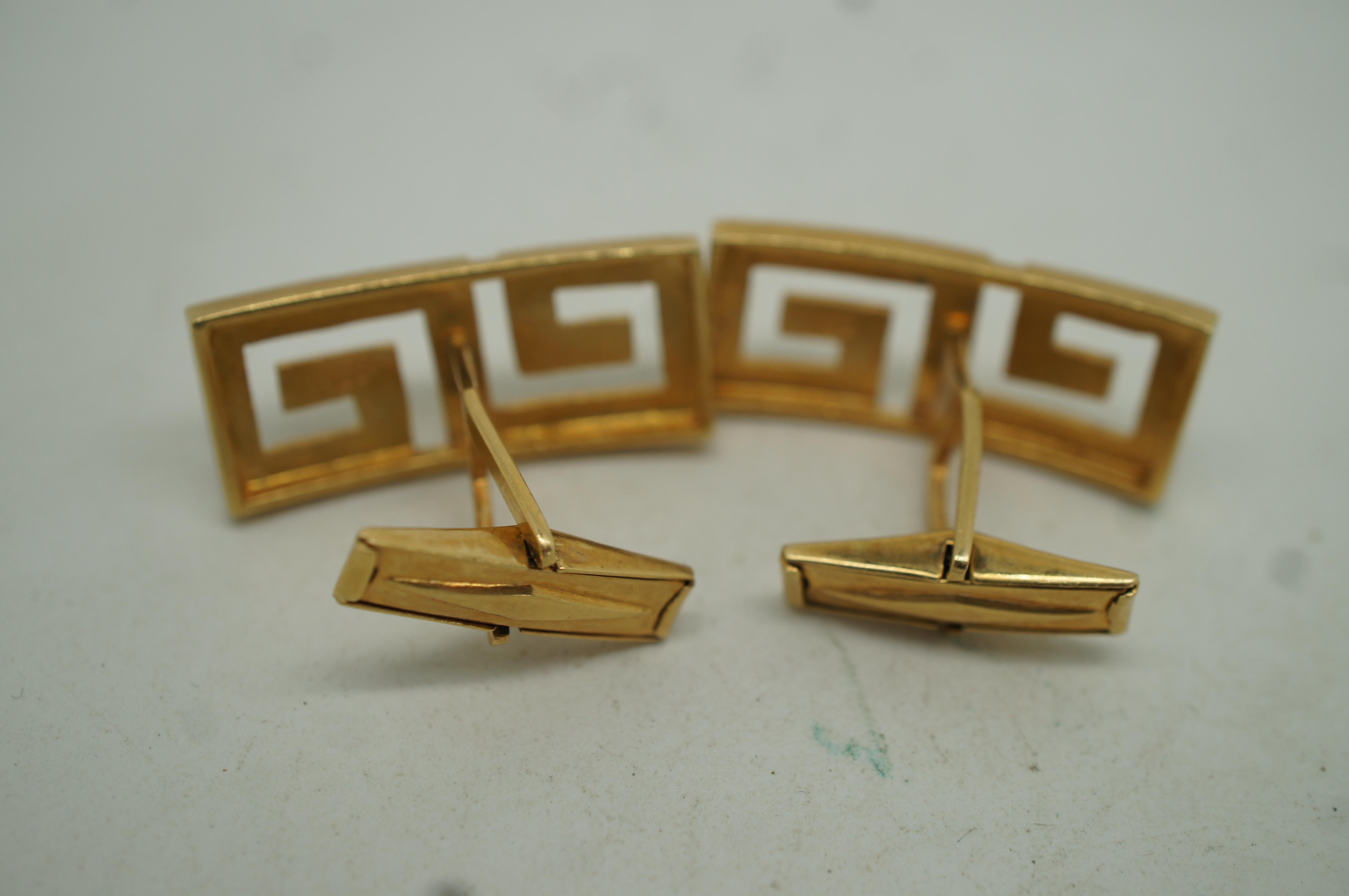 Vintage 18k Yellow Gold 585 Geometric Greek Key Mens Jewelry Cuff Links 15g For Sale 4