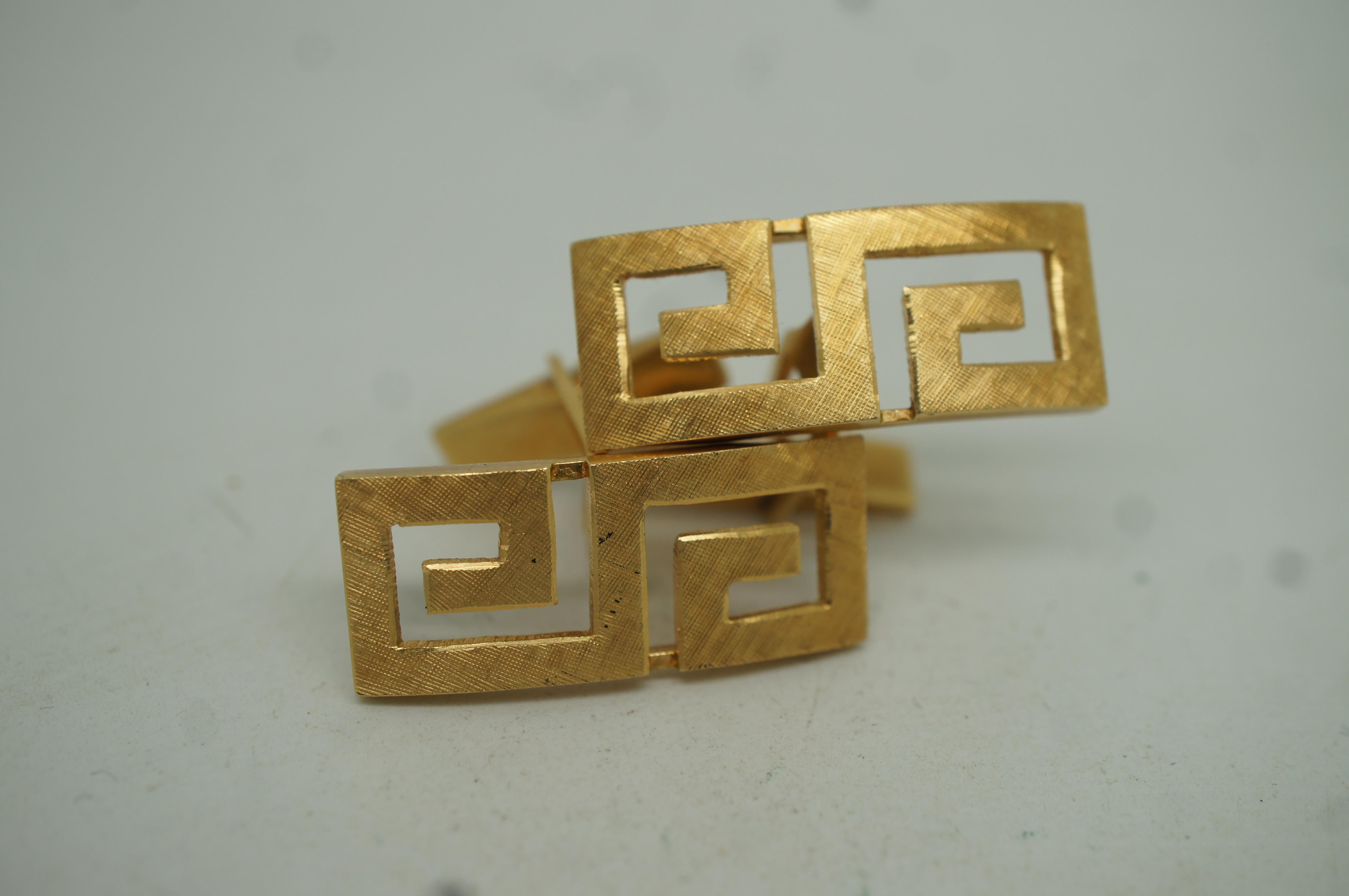 Vintage 18k Yellow Gold 585 Geometric Greek Key Mens Jewelry Cuff Links 15g For Sale 5