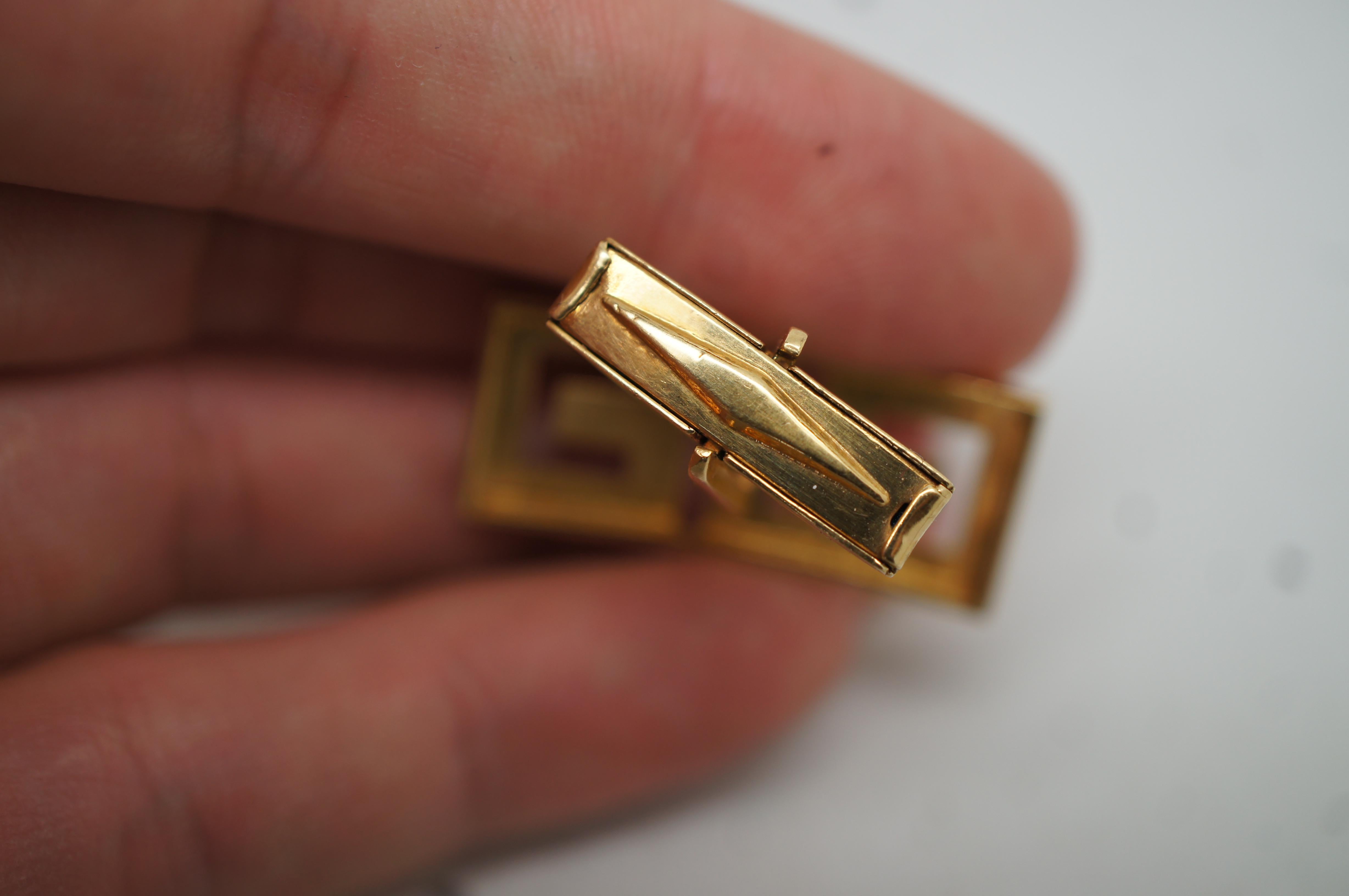 20th Century Vintage 18k Yellow Gold 585 Geometric Greek Key Mens Jewelry Cuff Links 15g For Sale