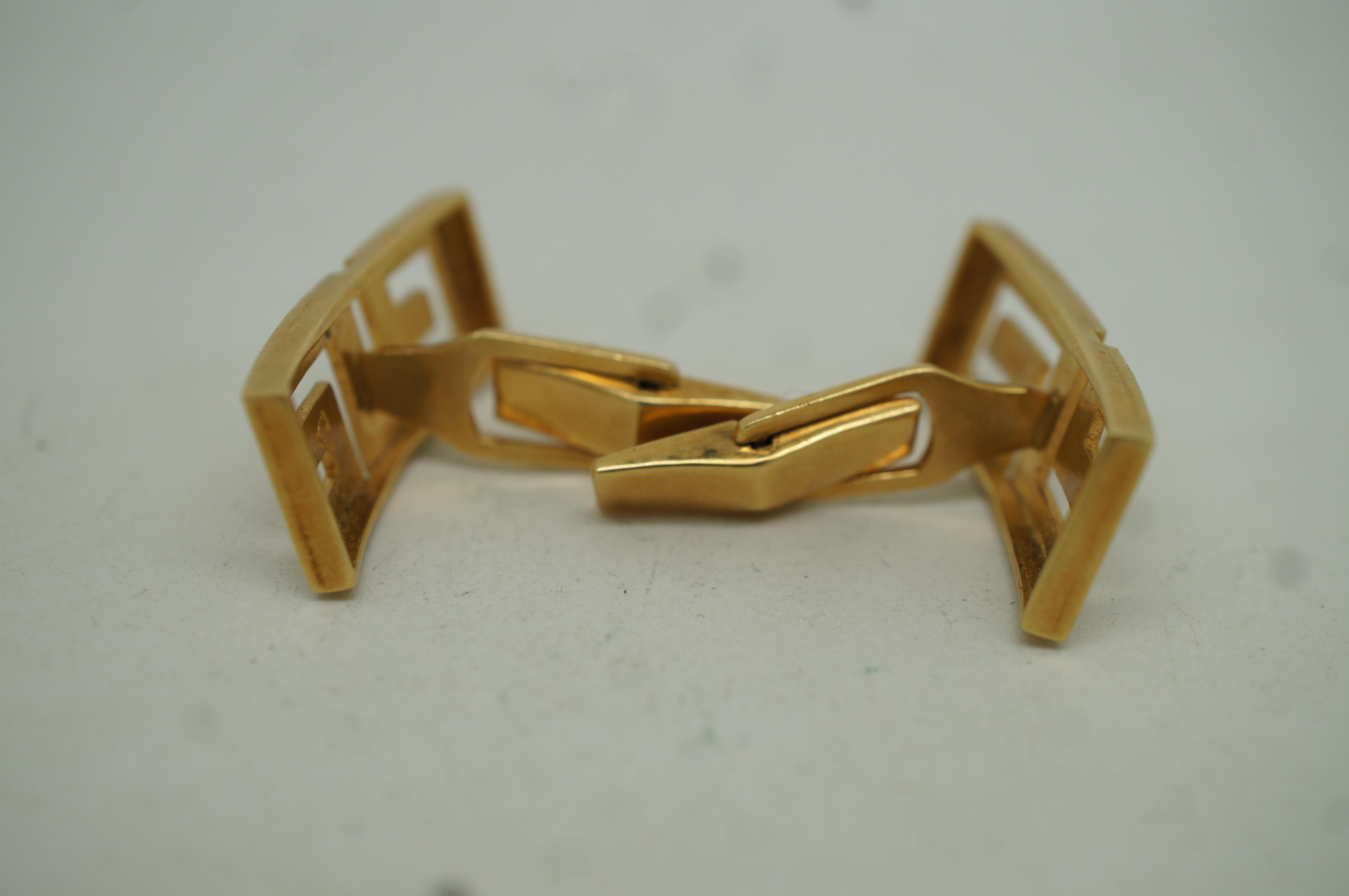 Vintage 18k Yellow Gold 585 Geometric Greek Key Mens Jewelry Cuff Links 15g For Sale 1