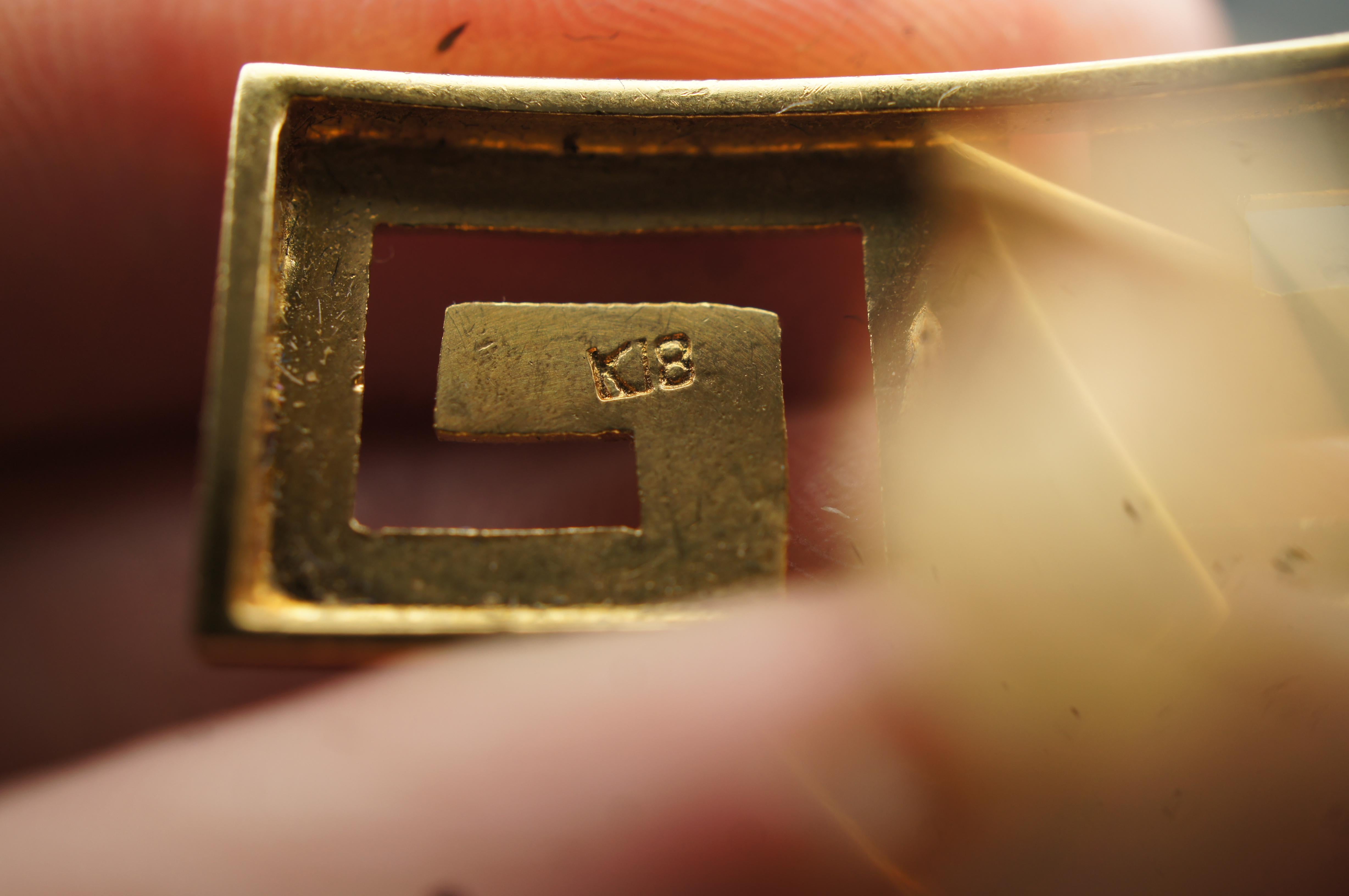 Boutons de manchette vintage pour hommes en or jaune 18 carats avec clé géométrique grecque 585, 15 g en vente 1