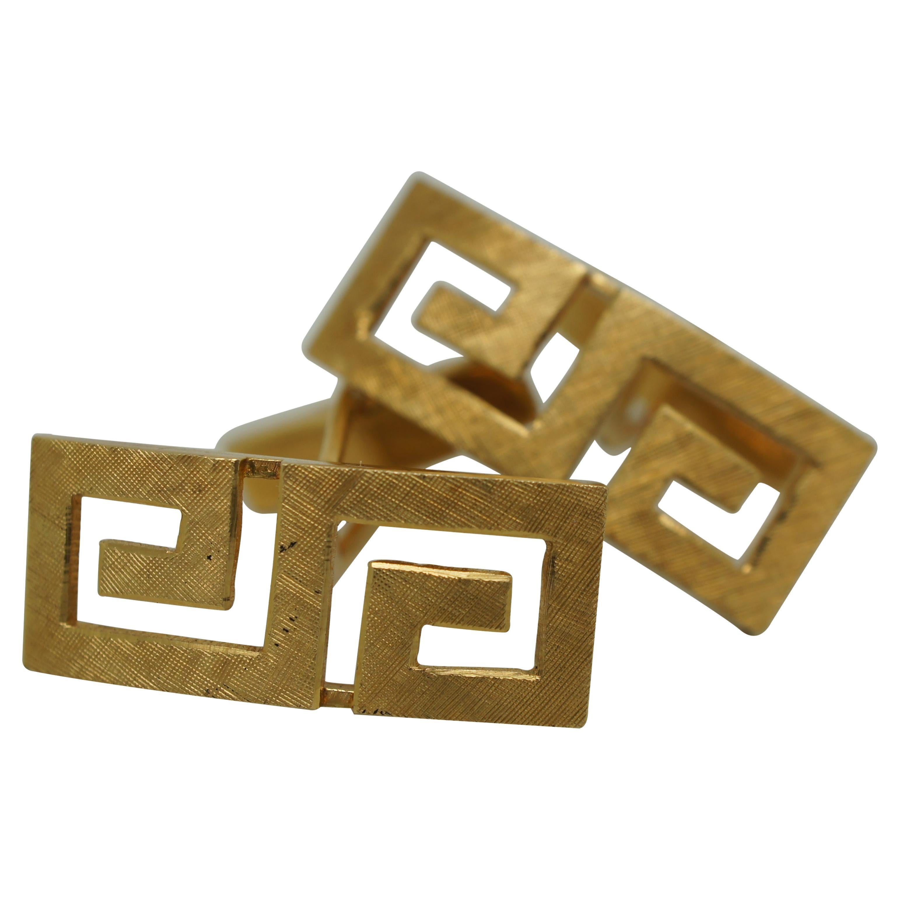 Vintage 18k Yellow Gold 585 Geometric Greek Key Mens Jewelry Cuff Links 15g