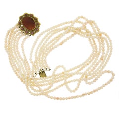 Vintage 18k Yellow Gold 6 Stand Coral Large Carnelian and Ruby Flower Halo Clasp