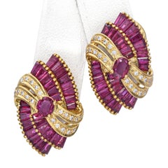 Orecchini vintage in oro giallo 18k con rubini e diamanti da 6,78tcw