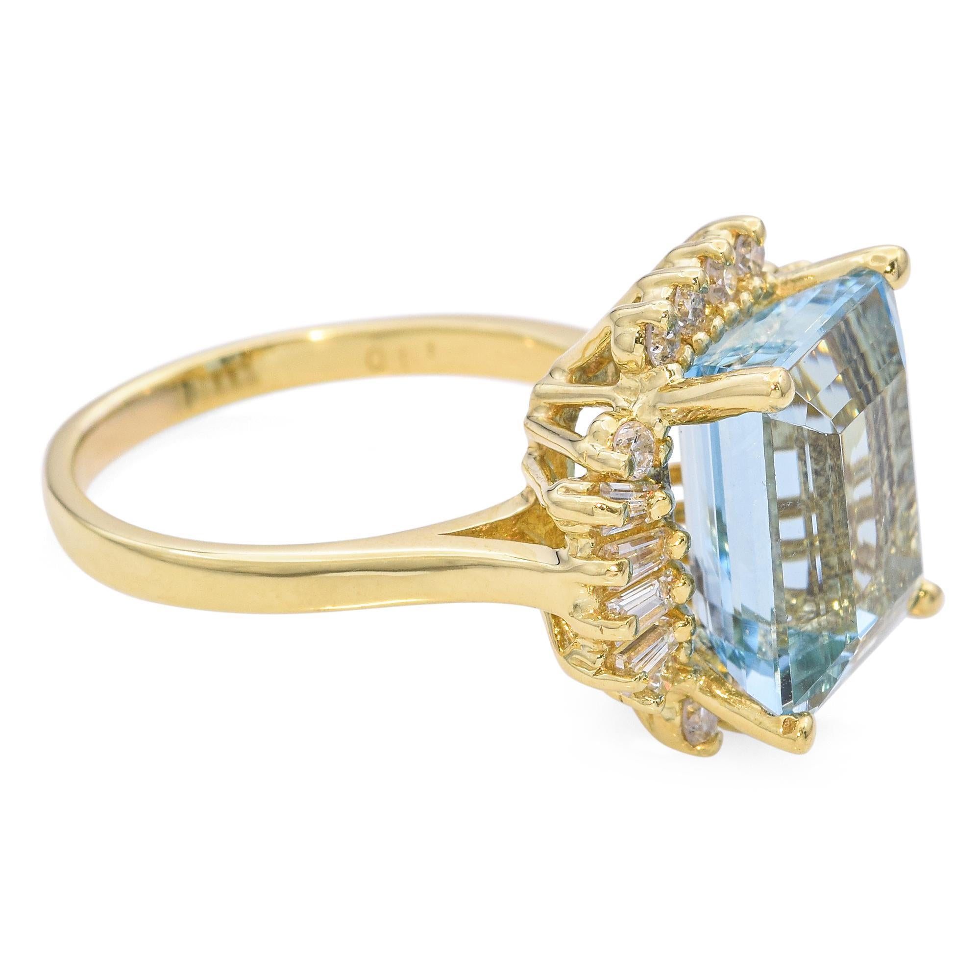 Vintage 18k Yellow Gold 7.25ct Aquamarine and 0.75tcw Diamond Ring For Sale 1