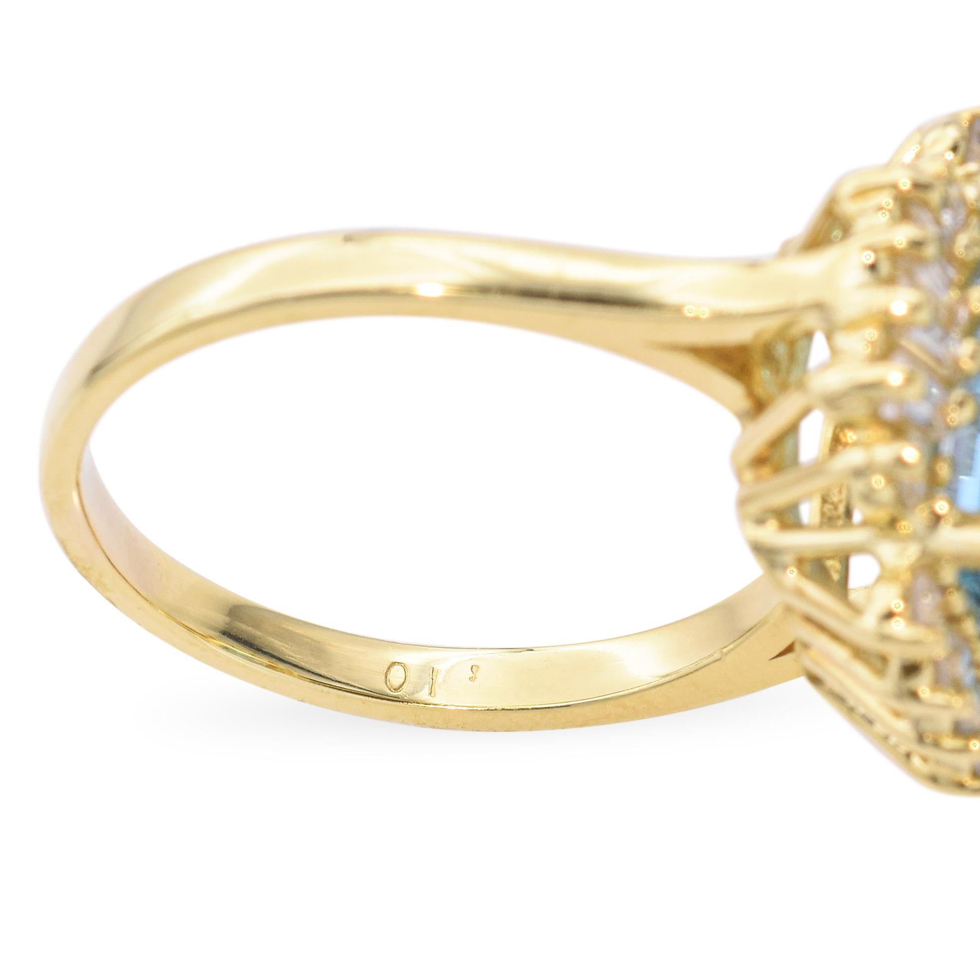 Vintage 18k Yellow Gold 7.25ct Aquamarine and 0.75tcw Diamond Ring For Sale 2