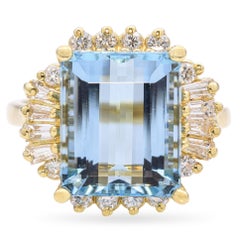 Anillo vintage de oro amarillo de 18k con aguamarina de 7,25 ct y diamantes de 0,75 tcw