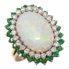 Vintage 18k Gelbgold 9,35ct Australian Opal Diamant und Smaragd Ring