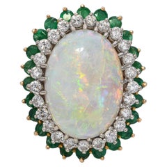 Vintage 18k Gelbgold 9,35ct Australian Opal Diamant und Smaragd Ring