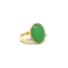 Vintage 18k Yellow Gold 9ctw GIA Bezel Set Apple Green A Jade Diamond Ring