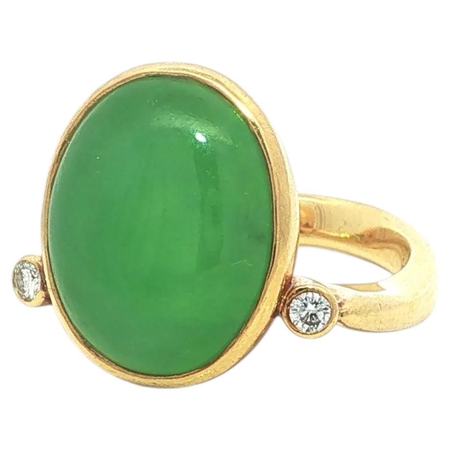 Vintage 18k Yellow Gold 9ctw GIA Bezel Set Apple Green A Jade Diamond Ring