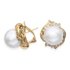 Orecchini vintage in oro giallo 18k con perle Akoya e diamanti