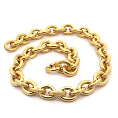 Vintage 18k Yellow Gold Alternating Polished & Fluted Chunky Cable Link Necklace