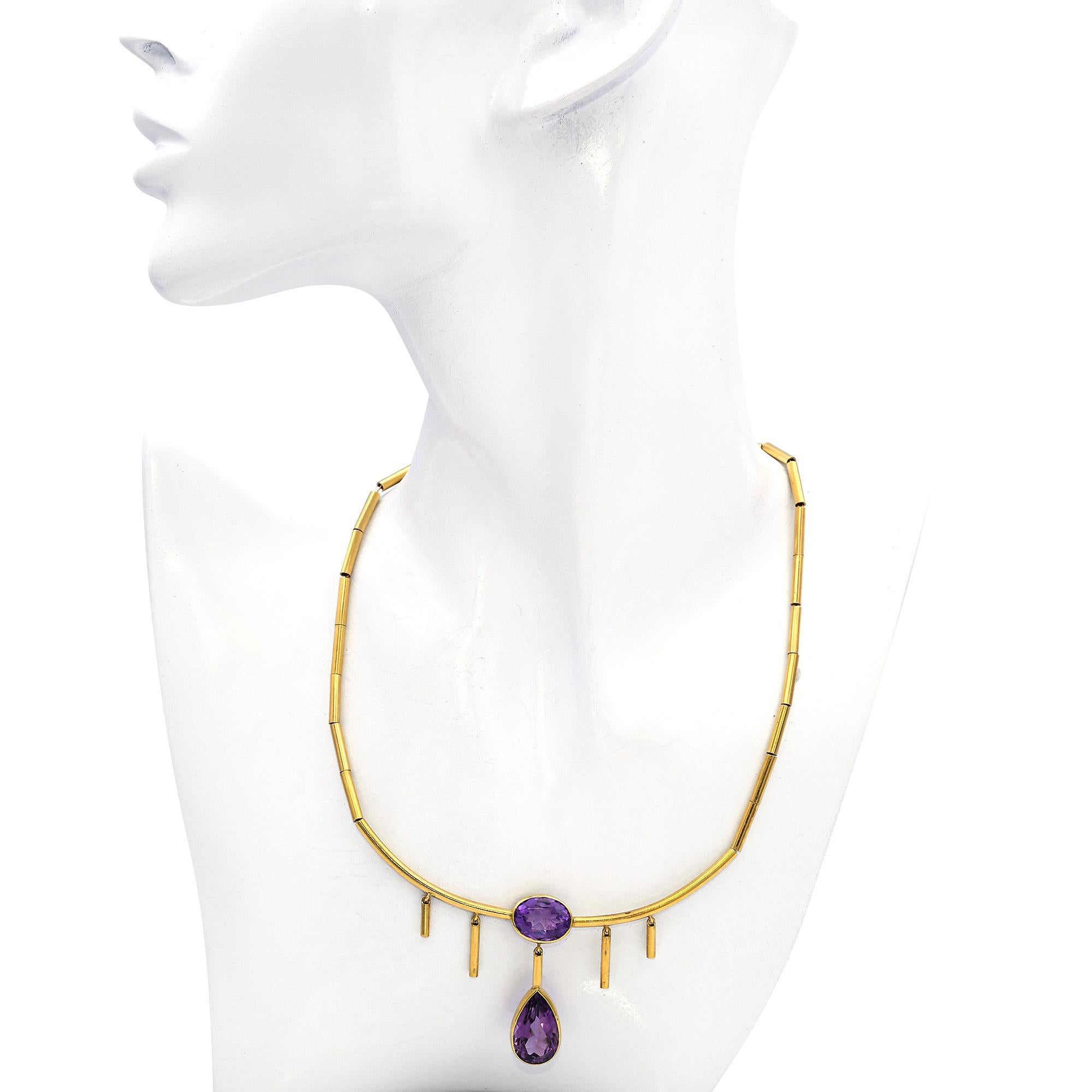 Taille mixte Vintage Collier goutte d'améthyste en or jaune 18k en vente