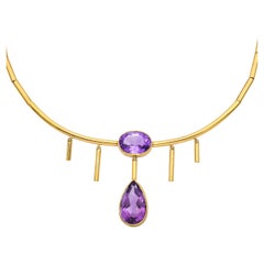 Vintage Collier goutte d'améthyste en or jaune 18k