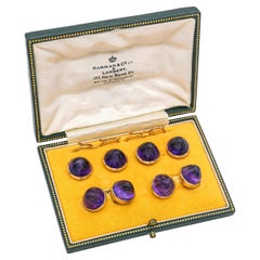 Vintage 18k Yellow Gold Amethyst Tuxedo Cufflinks and Buttons Set