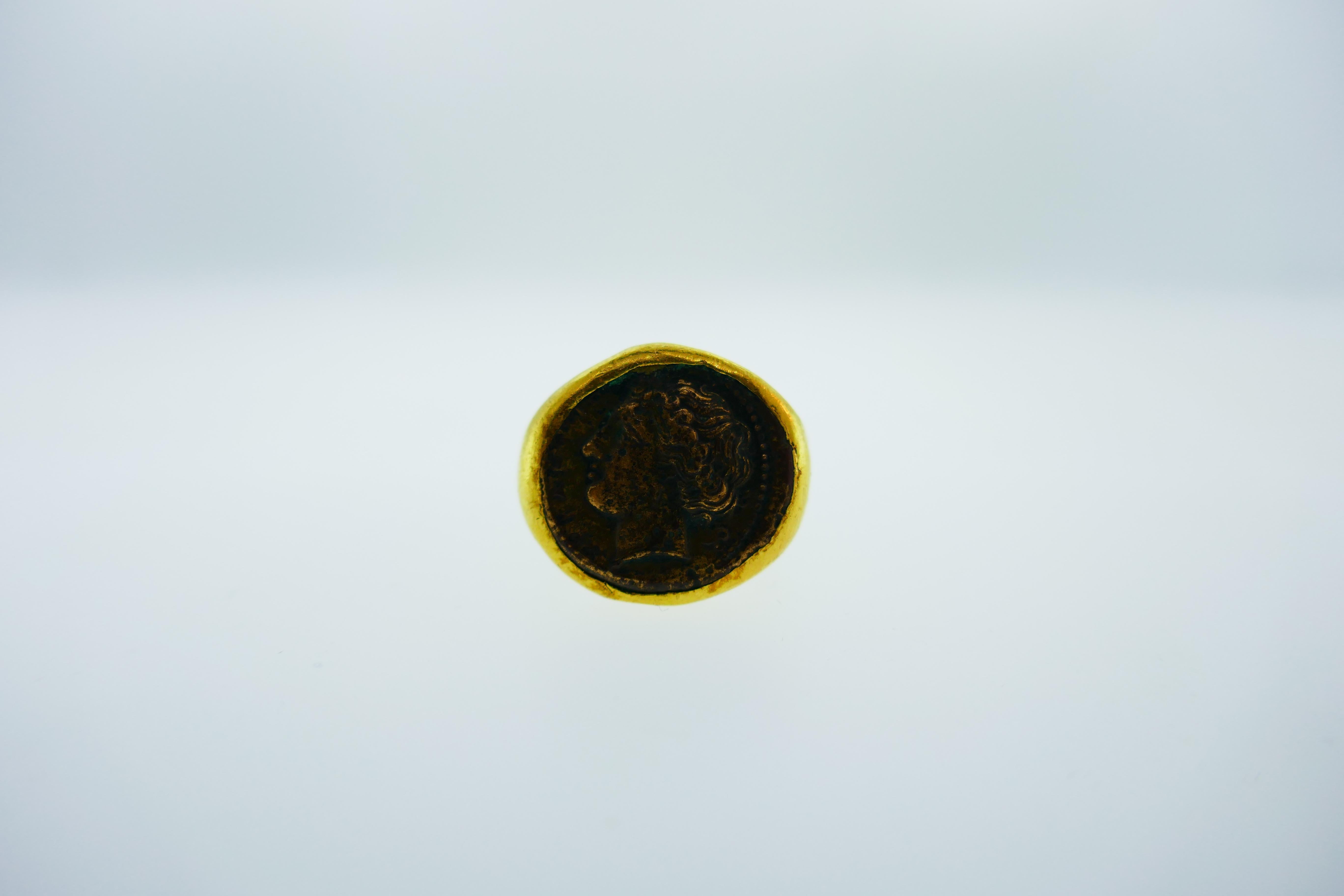 18k Yellow Gold & Ancient Coin Ring Vintage





Here is your chance to purchase a beautiful and highly collectible ring.  Truly a great piece at a great price! 



Weight: 14.7 grams



Condition: excellent



Dimensions: 5/8