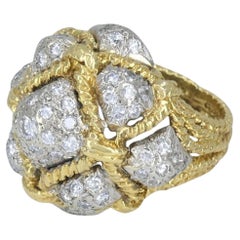 Vintage 18k Yellow Gold and 14k White Gold Diamond Dome Cocktail Ring