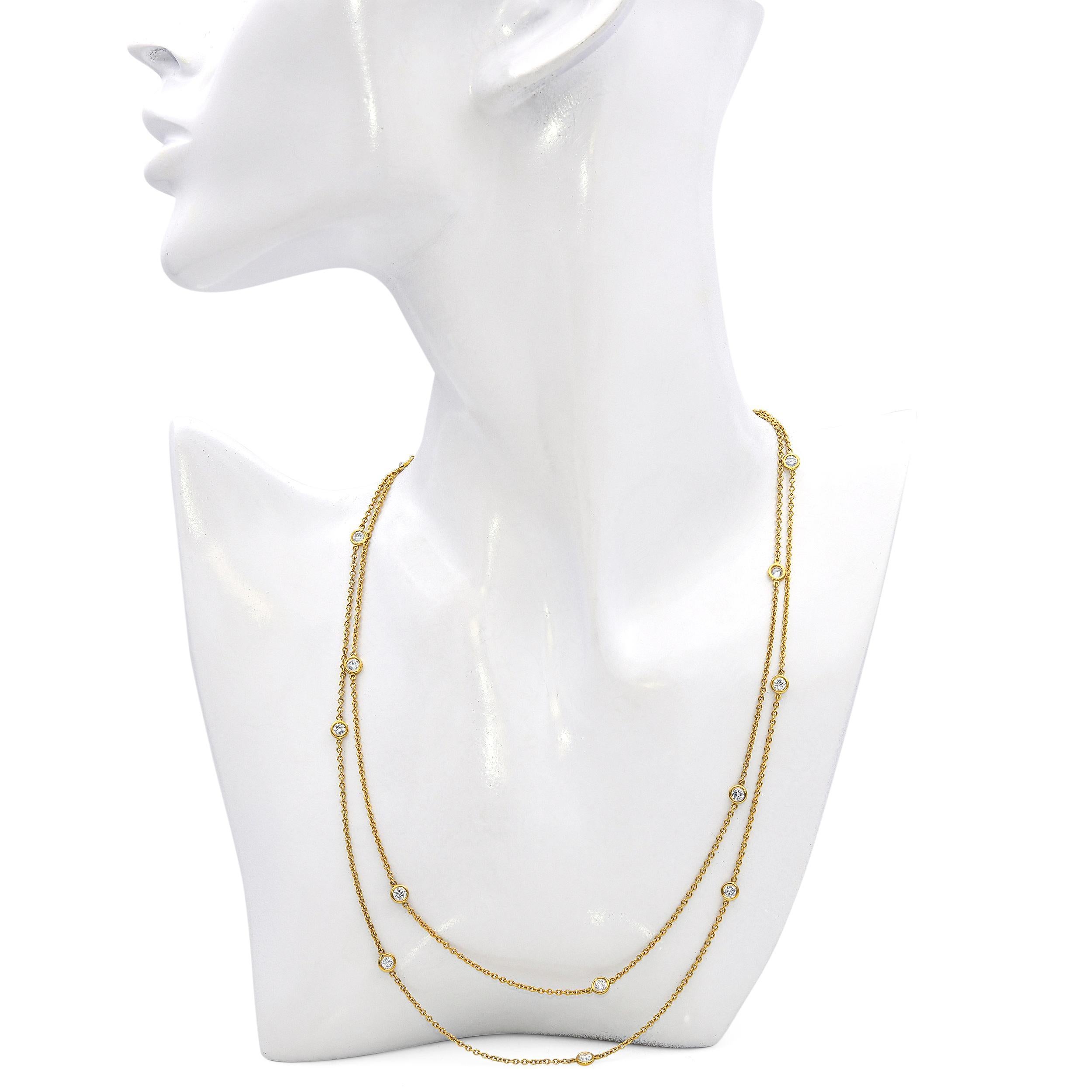 Taille ronde Vintage 18k Yellow Gold and 1.75tcw Diamond Link Station Necklace (Collier à maillons en or jaune 18k et diamants 1.75tcw) en vente