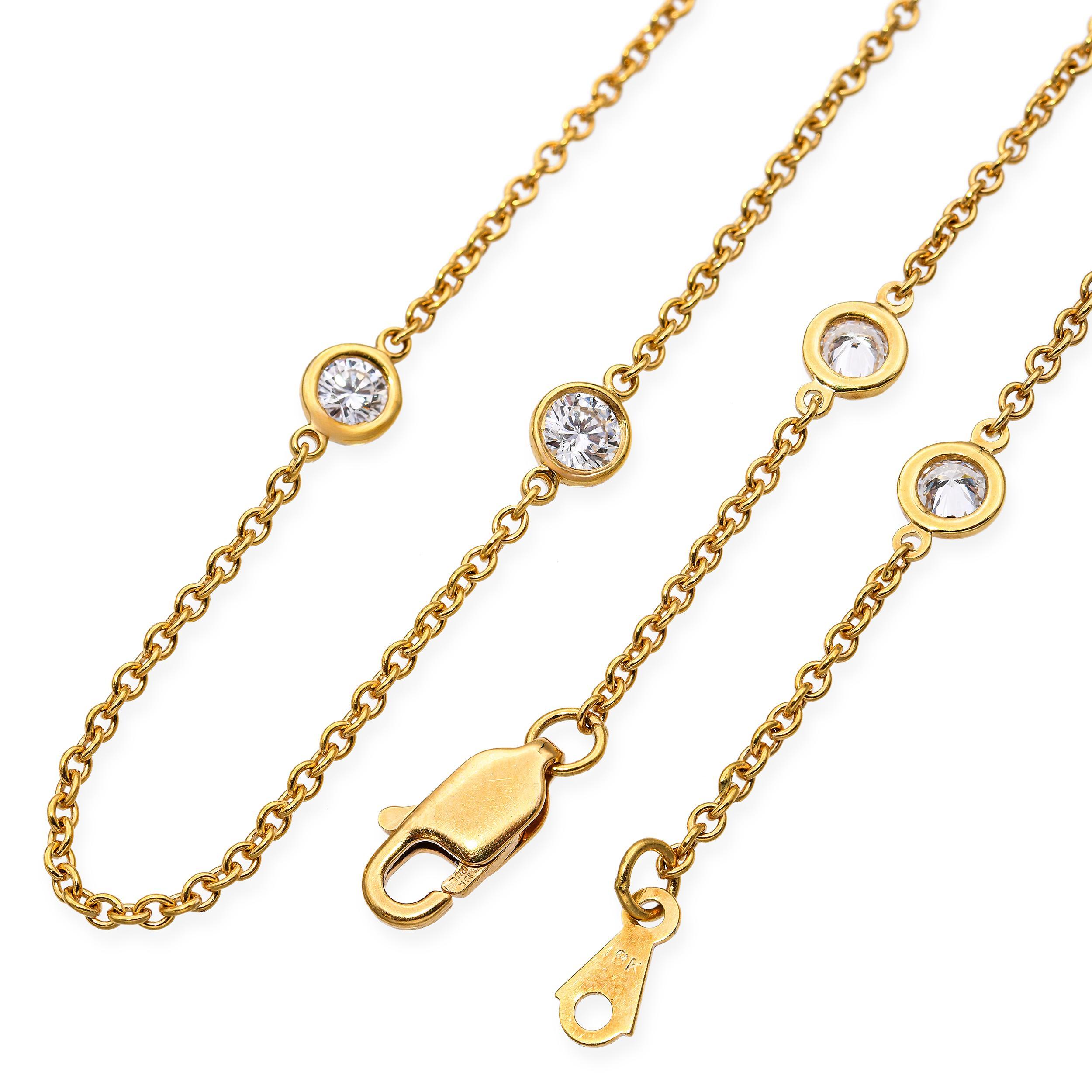 Vintage 18k Yellow Gold and 1.75tcw Diamond Link Station Necklace (Collier à maillons en or jaune 18k et diamants 1.75tcw) Bon état - En vente à New York, NY